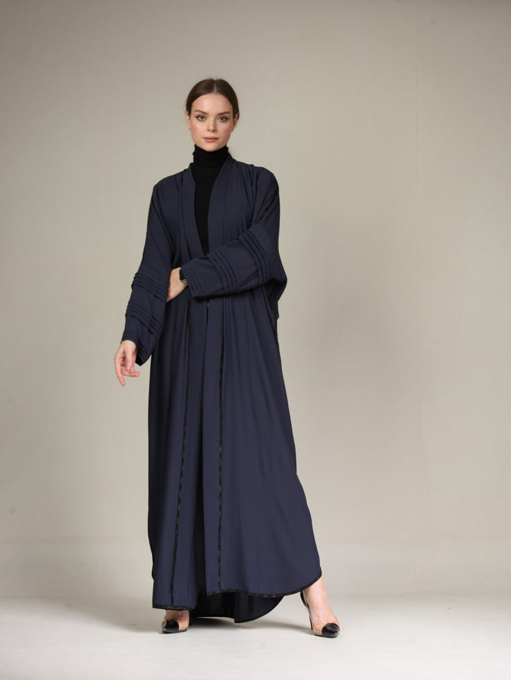 A0207 Navy blue crepe with hand made pleating design