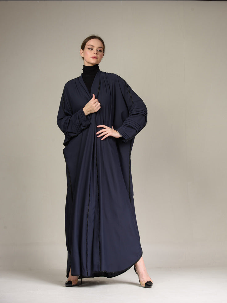 A0207 Navy blue crepe with hand made pleating design