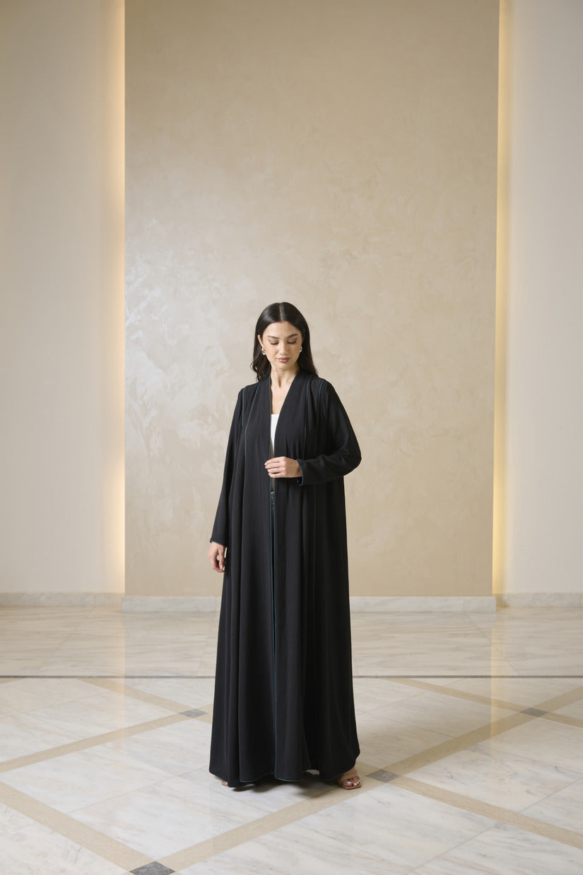 A0230 Double klosh crepe abaya with contrasting lines