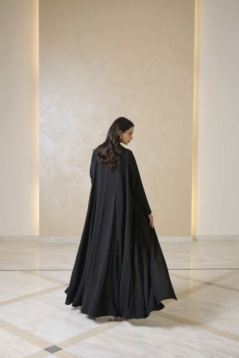 A0230 Double klosh crepe abaya with contrasting lines