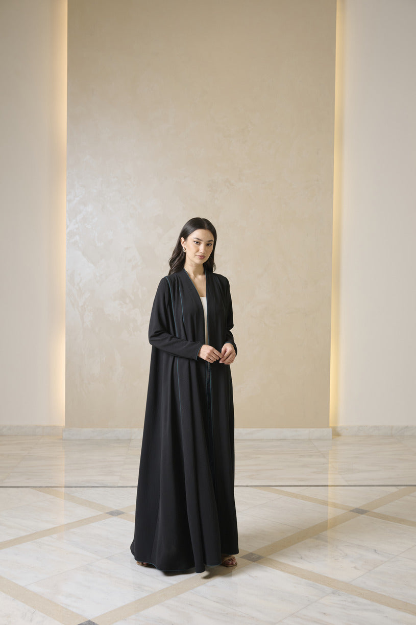 A0230 Double klosh crepe abaya with contrasting lines