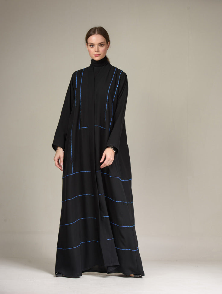 A0236 Black crepe abaya with handmade embroidery